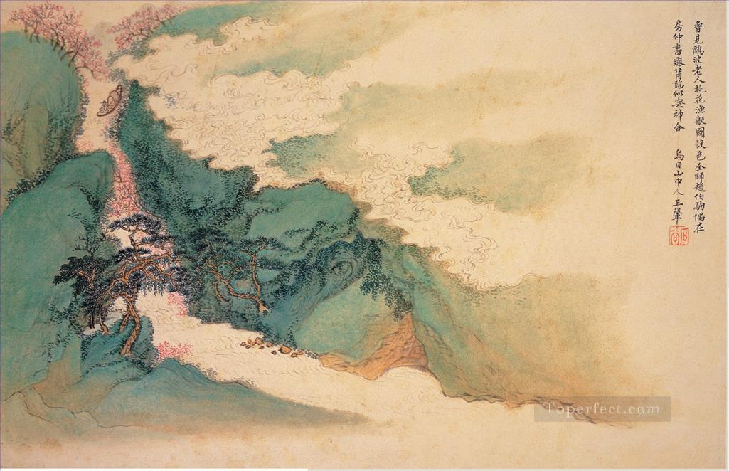 junk in peach blossom traditional Chinese Oil Paintings